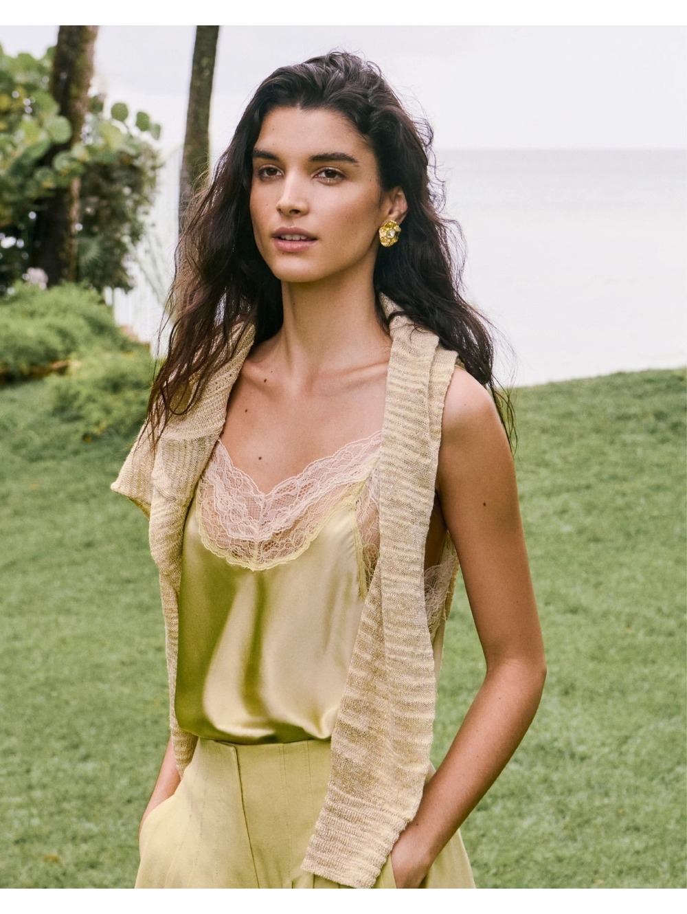 Veronica Beard Johanan Stretch-Silk Camisole NWT Pistachio